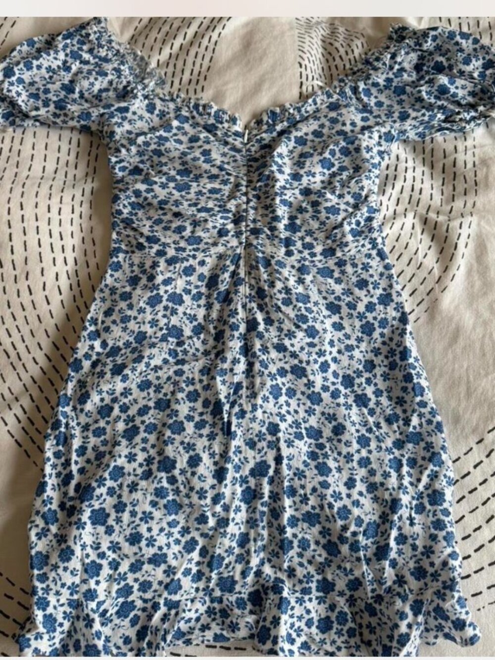Blue Floral Ruched Mini Dress - Picture 5 of 7
